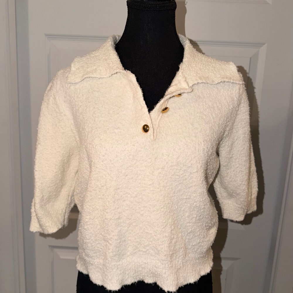 ZARA Cozy Textured Knit Polo Top – Size S
